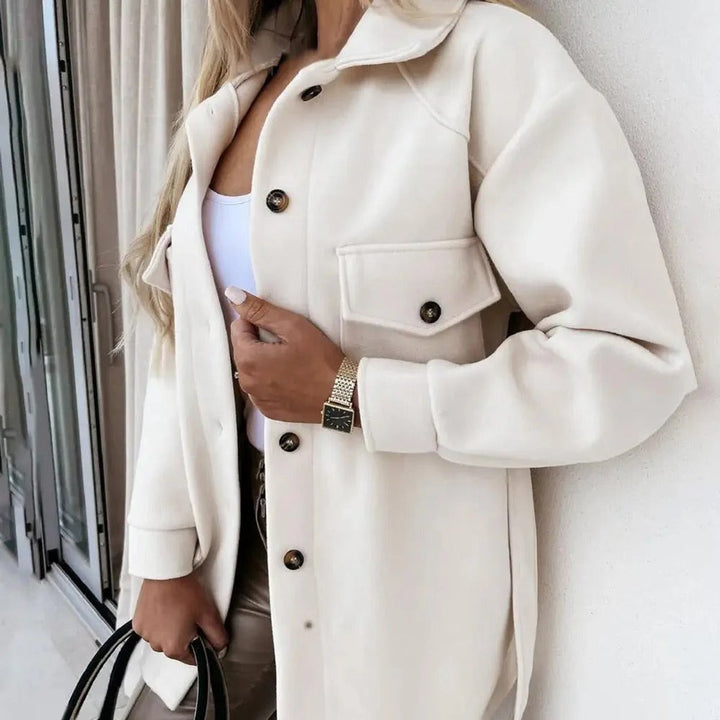Women's Oversized Wool Coat Button-Front Longline Shacket