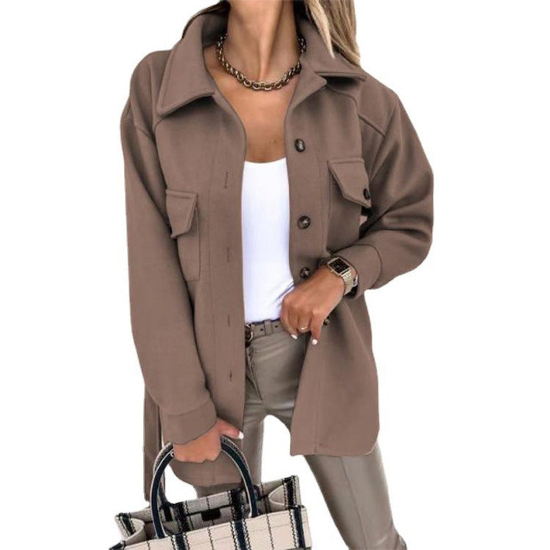 Women's Oversized Wool Coat Casual Button-Up Shacket Jacket