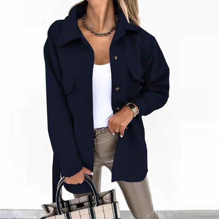 Women's Oversized Wool Coat Casual Button-Up Shacket Jacket