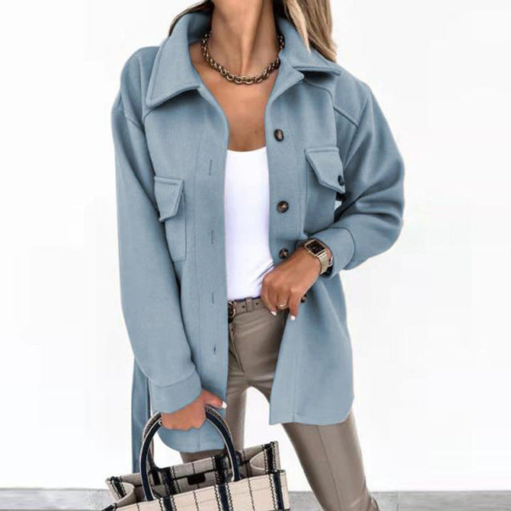 Women's Oversized Wool Coat Casual Button-Up Shacket Jacket