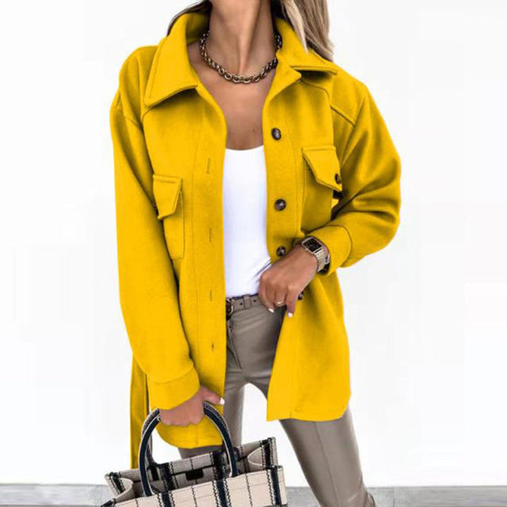Women's Oversized Wool Coat Casual Button-Up Shacket Jacket