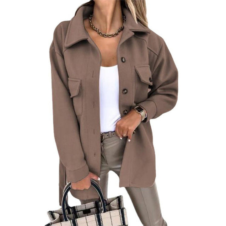 Women's Oversized Wool Coat Casual Button-Up Shacket Jacket