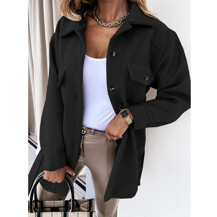 Women's Oversized Wool Coat Casual Button-Up Shacket Jacket