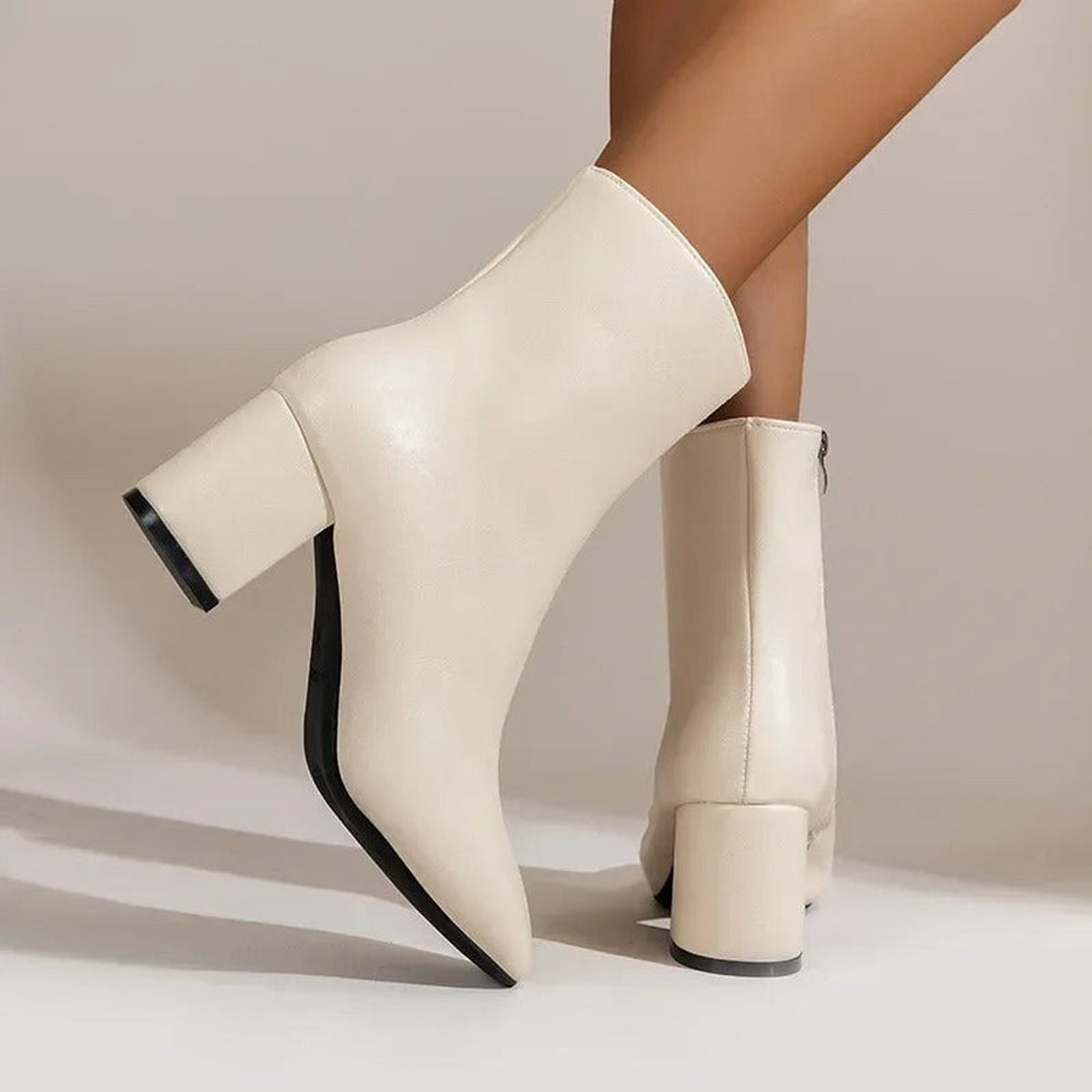 Women's Patent Block-Heel Ankle Boots Pointed-Toe Side-Zip