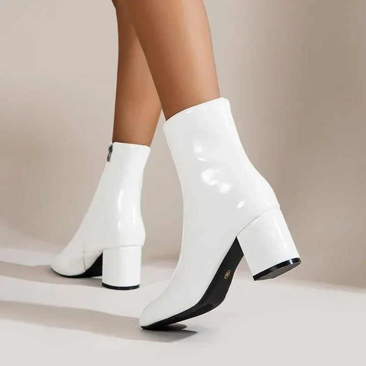 Women's Patent Block-Heel Ankle Boots Pointed-Toe Side-Zip
