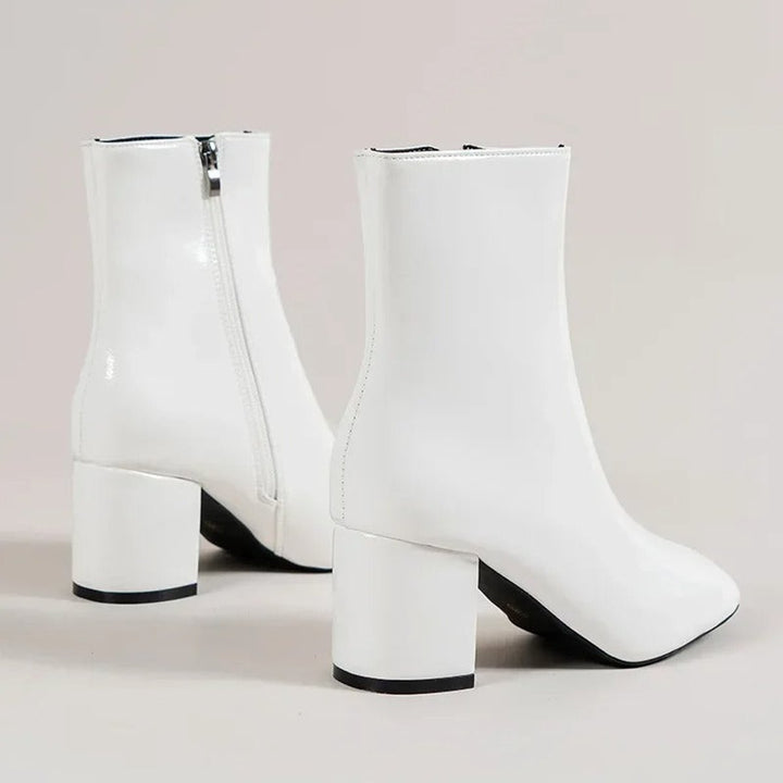 Women's Patent Block-Heel Ankle Boots Pointed-Toe Side-Zip