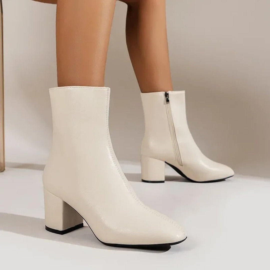Women's Patent Block-Heel Ankle Boots Pointed-Toe Side-Zip