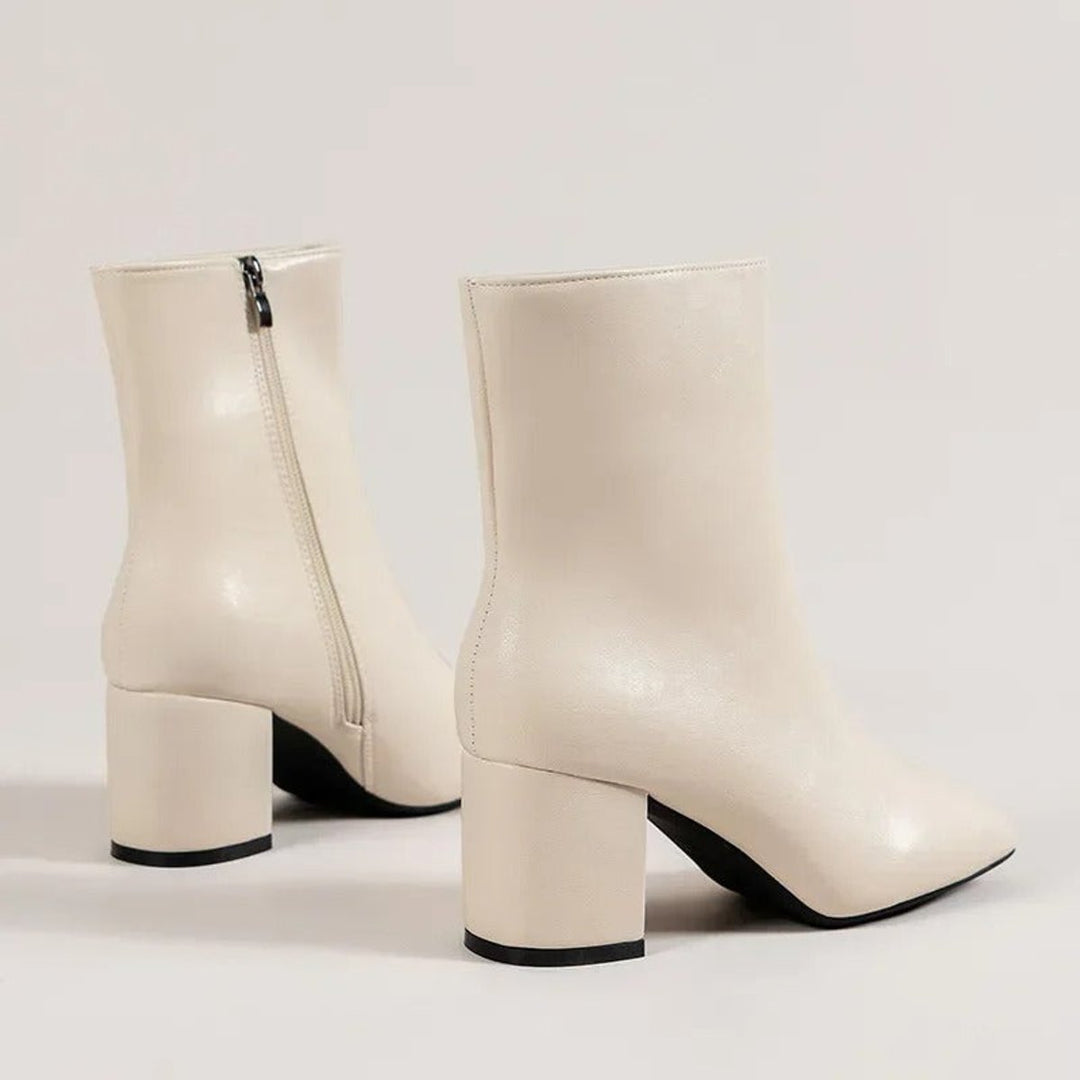 Women's Patent Block-Heel Ankle Boots Pointed-Toe Side-Zip