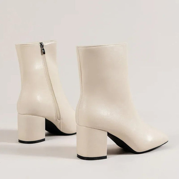 Women's Patent Block-Heel Ankle Boots Pointed-Toe Side-Zip