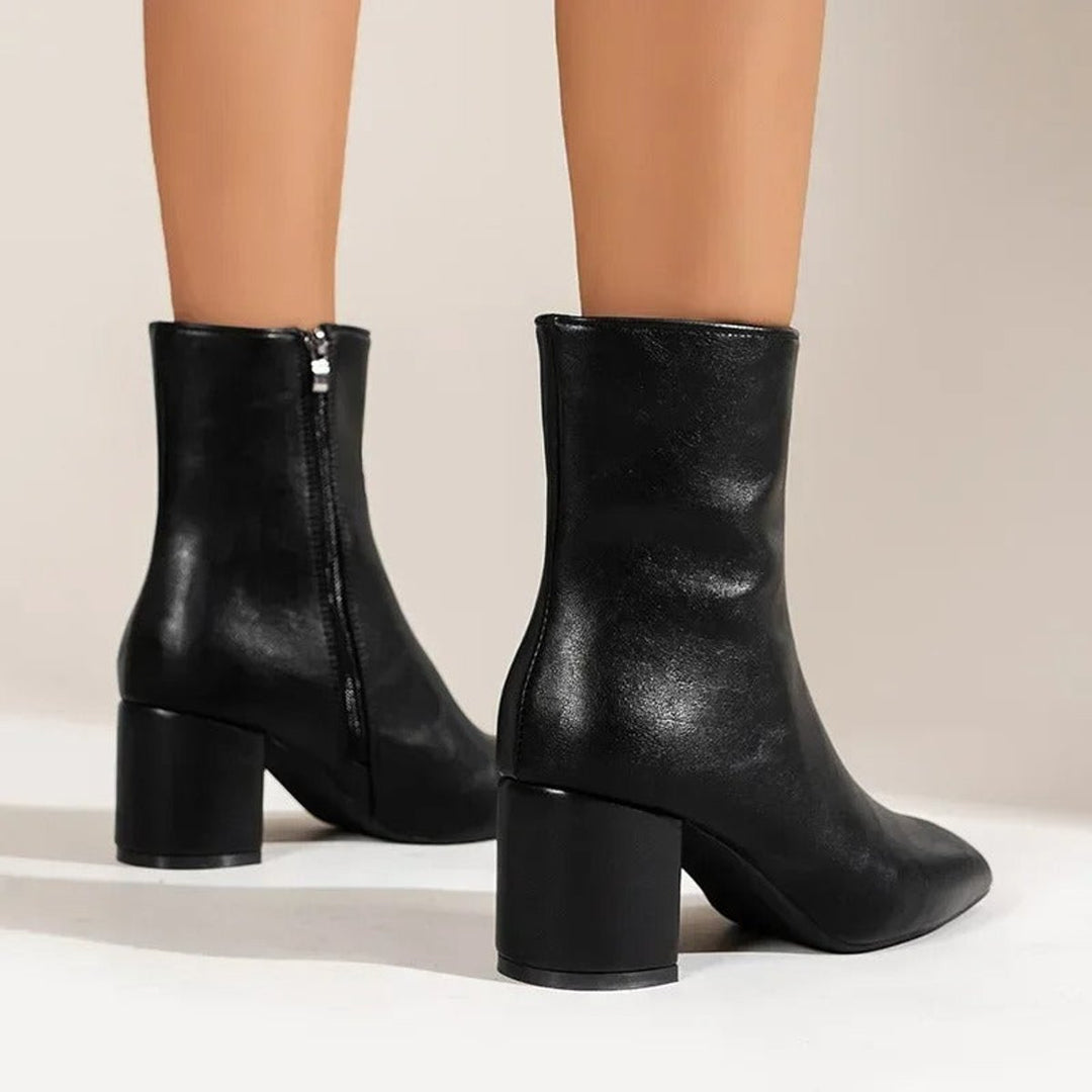 Women's Patent Block-Heel Ankle Boots Pointed-Toe Side-Zip