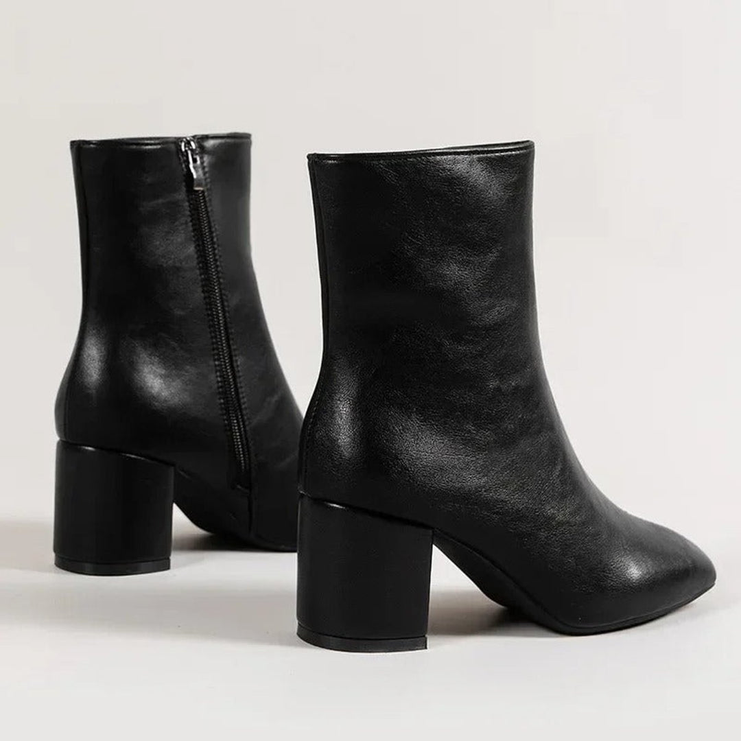 Women's Patent Block-Heel Ankle Boots Pointed-Toe Side-Zip