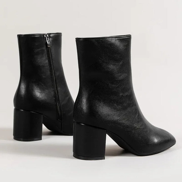 Women's Patent Block-Heel Ankle Boots Pointed-Toe Side-Zip
