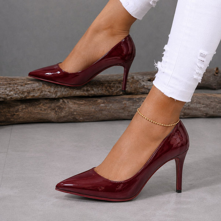 Women's Patent Pointed-Toe Heeled Court Shoes Red Sole