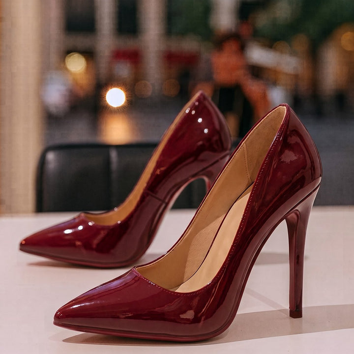Women's Patent Pointed-Toe Heeled Court Shoes Red Sole