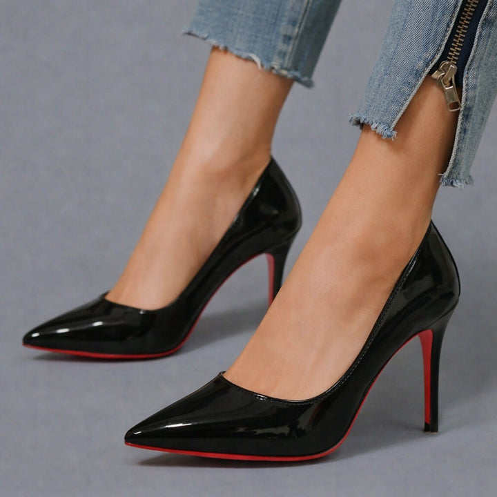Women's Patent Pointed-Toe Heeled Court Shoes Red Sole