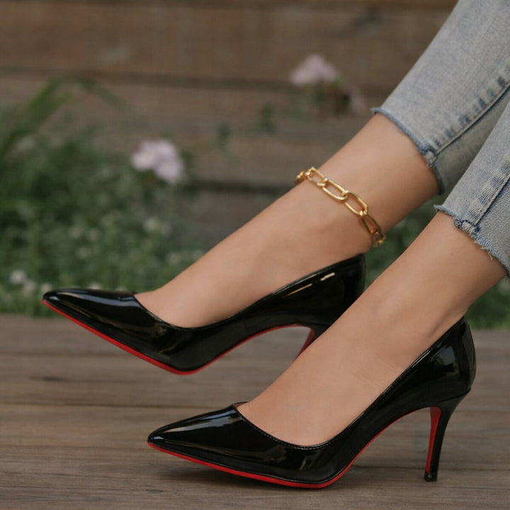 Women's Patent Pointed-Toe Heeled Court Shoes Red Sole