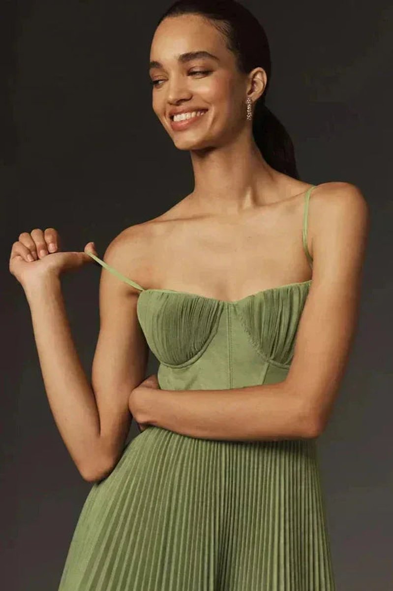Women's Pleated Midi Everyday Day Dress Spaghetti Strap