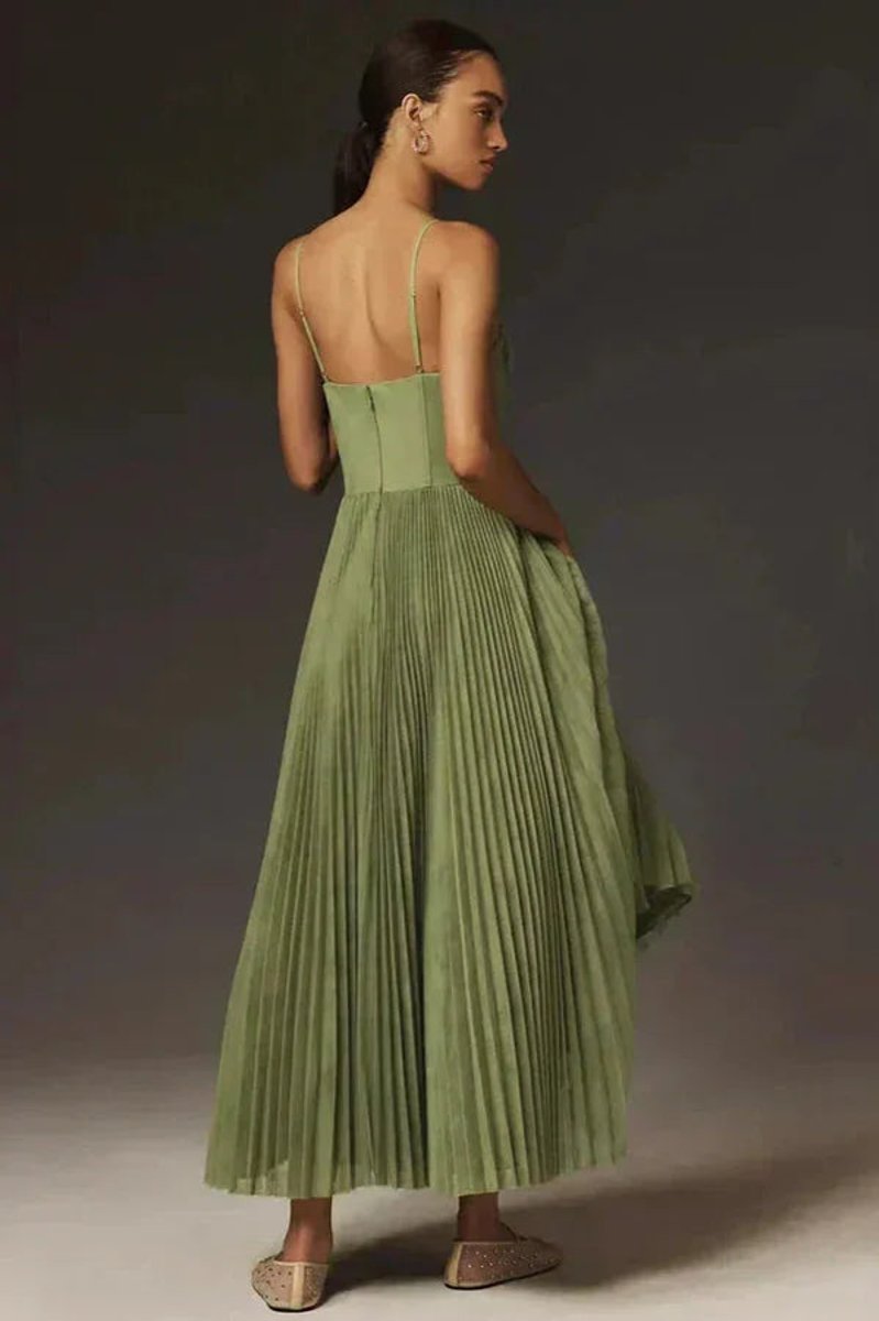 Women's Pleated Midi Everyday Day Dress Spaghetti Strap
