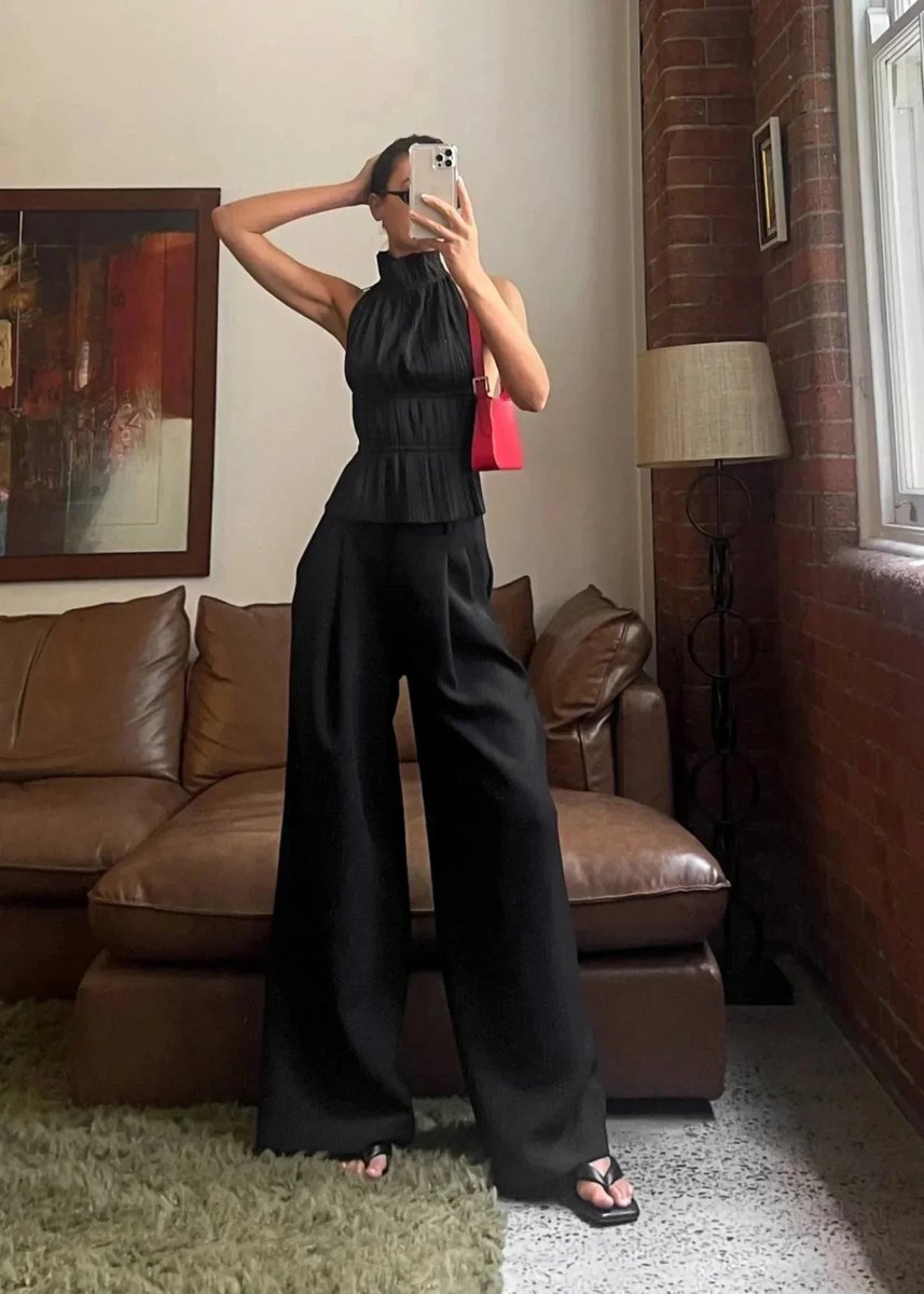 Women's Pleated Roll-Neck Backless Halter Blouse