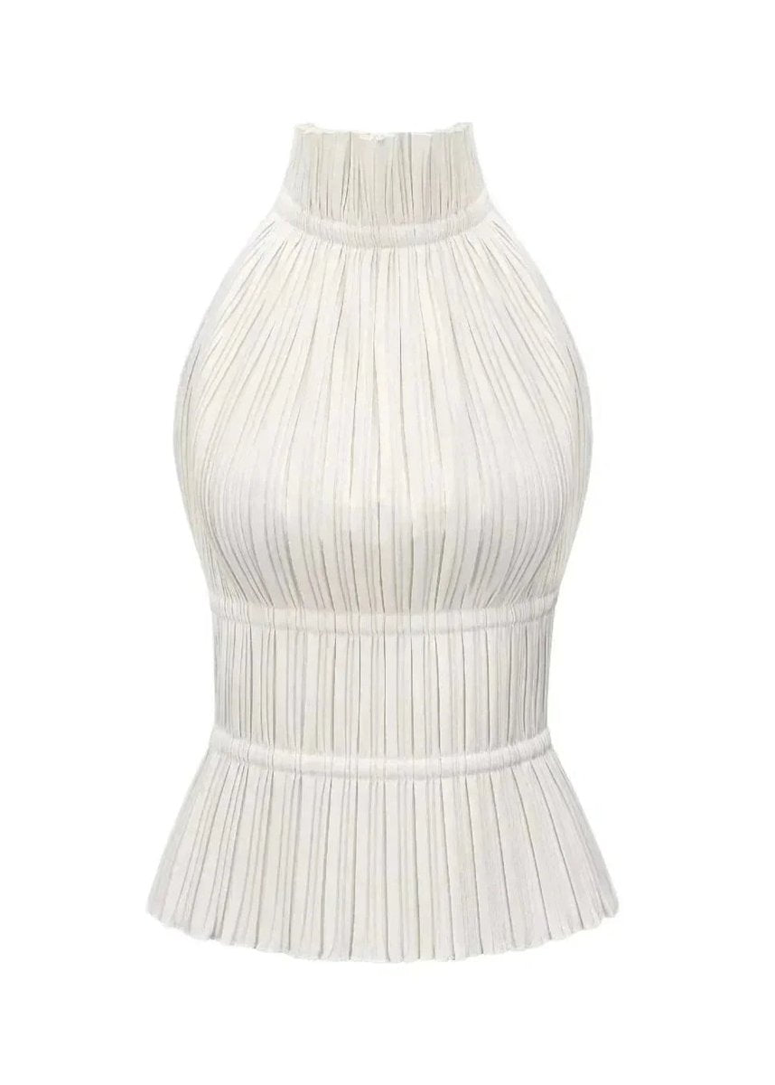 Women's Pleated Roll-Neck Backless Halter Blouse