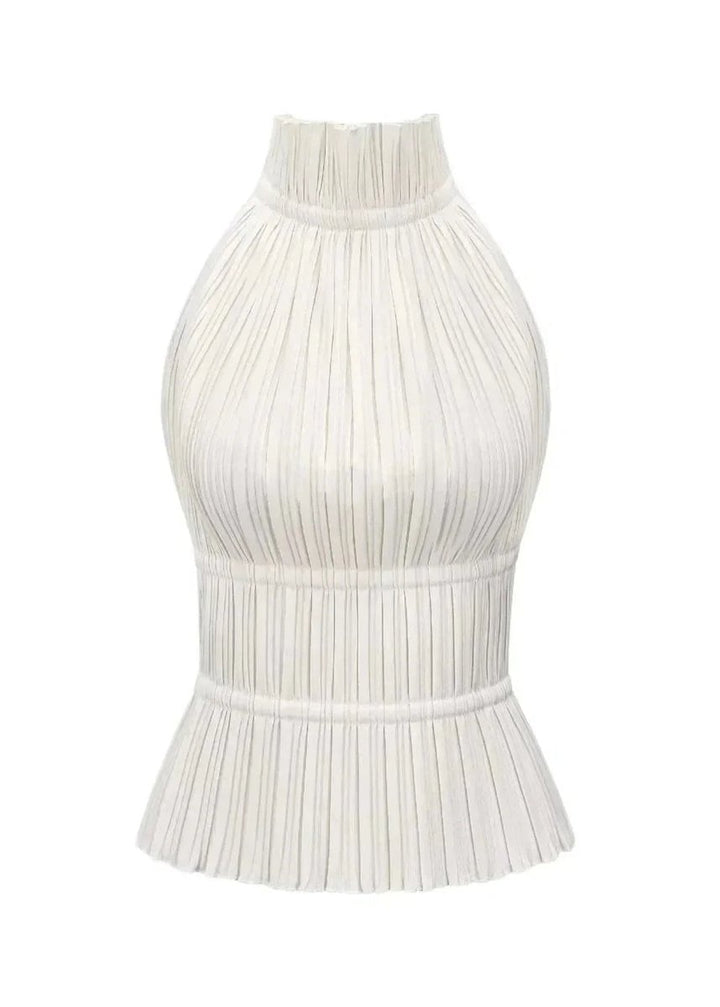 Women's Pleated Roll-Neck Backless Halter Blouse