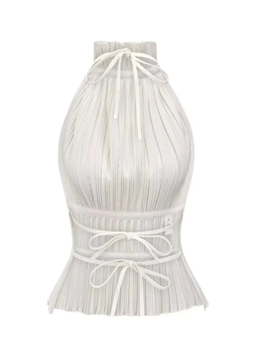 Women's Pleated Roll-Neck Backless Halter Blouse