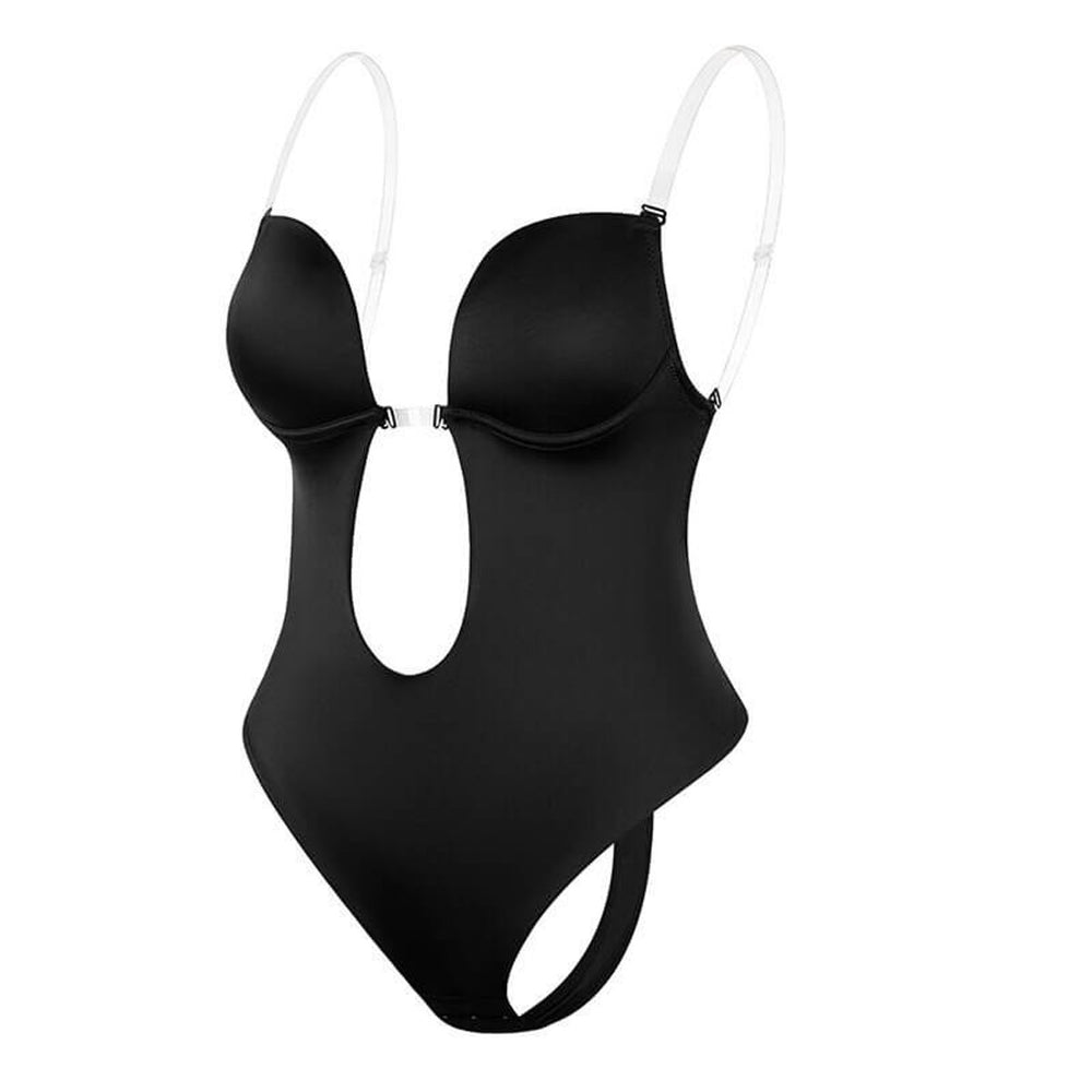Women's Plunge Backless Shapewear Bodysuit Removable Clear Straps