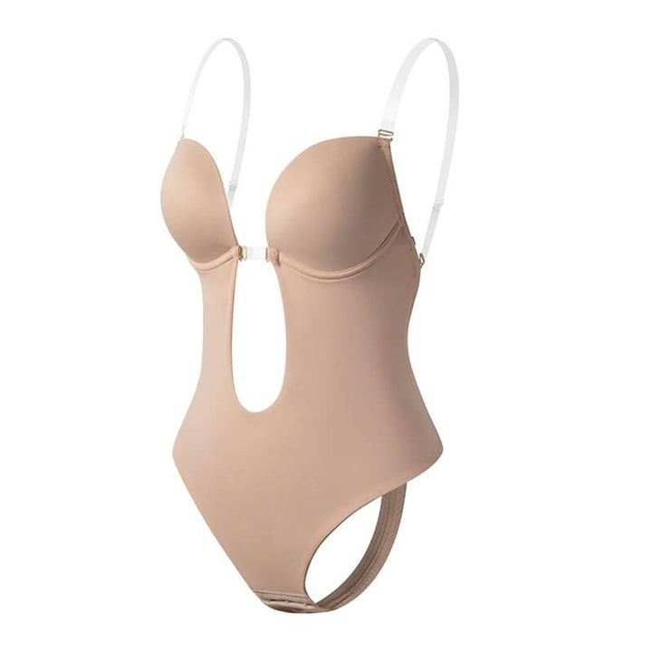 Women's Plunge Backless Shapewear Bodysuit Removable Clear Straps