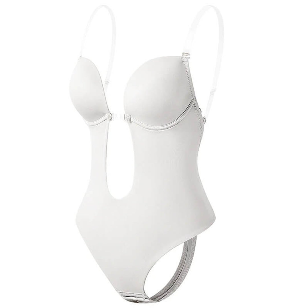 Women's Plunge Backless Shapewear Bodysuit Removable Clear Straps