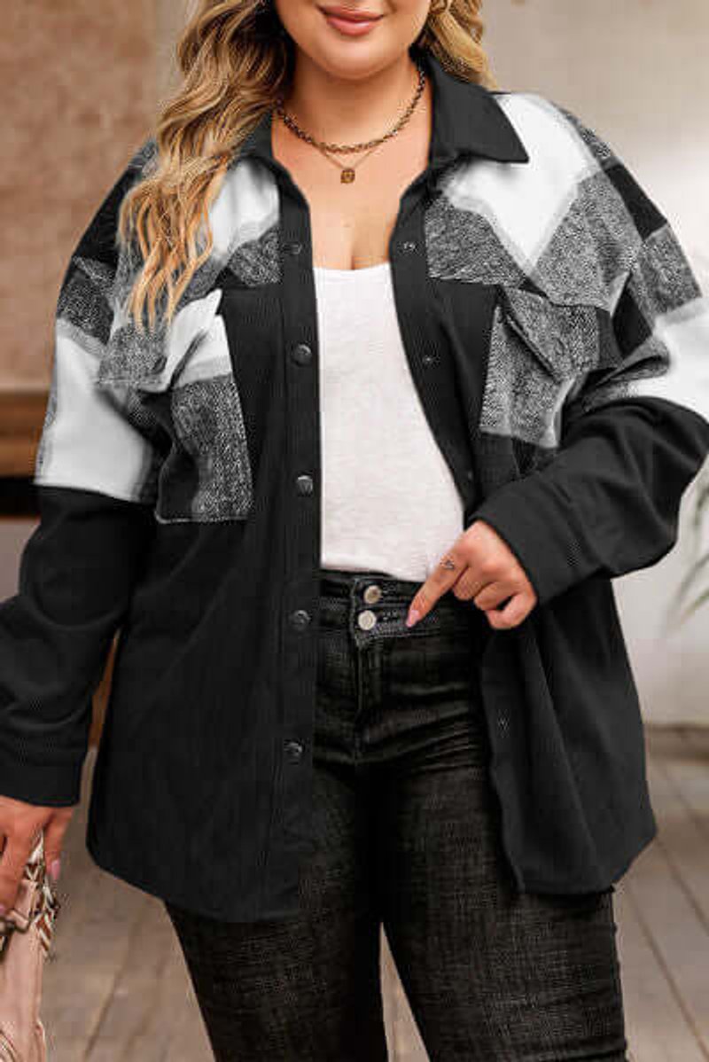 Women's Plus Size Plaid Shacket Coat Relaxed Fit Button-Up Jacket