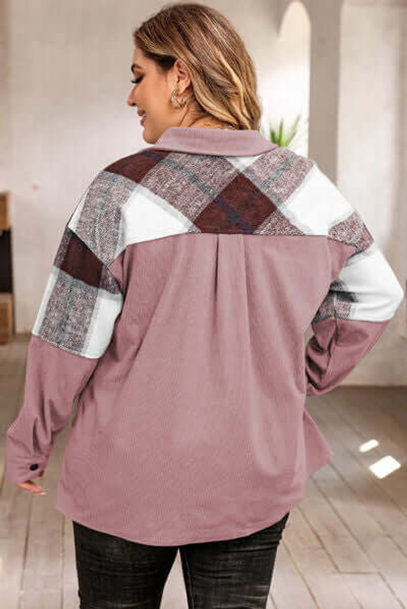 Women's Plus Size Plaid Shacket Coat Relaxed Fit Button-Up Jacket
