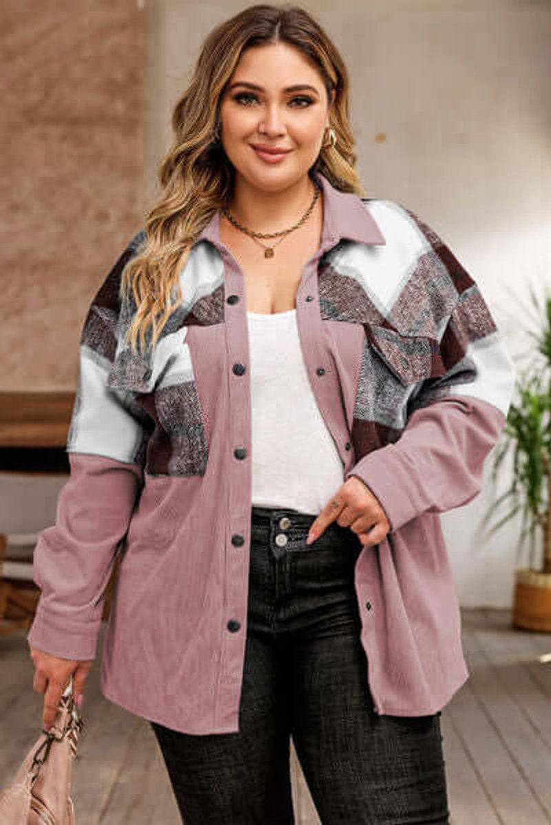 Women's Plus Size Plaid Shacket Coat Relaxed Fit Button-Up Jacket