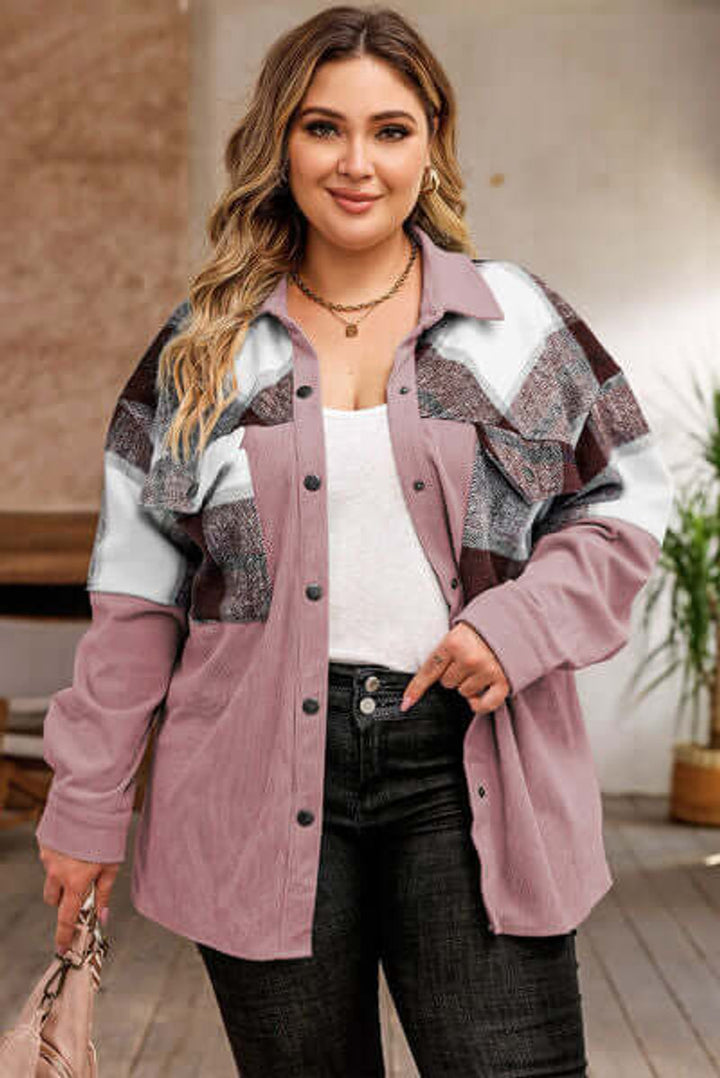 Women's Plus Size Plaid Shacket Coat Relaxed Fit Button-Up Jacket