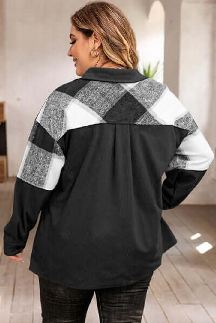 Women's Plus Size Plaid Shacket Coat Relaxed Fit Button-Up Jacket