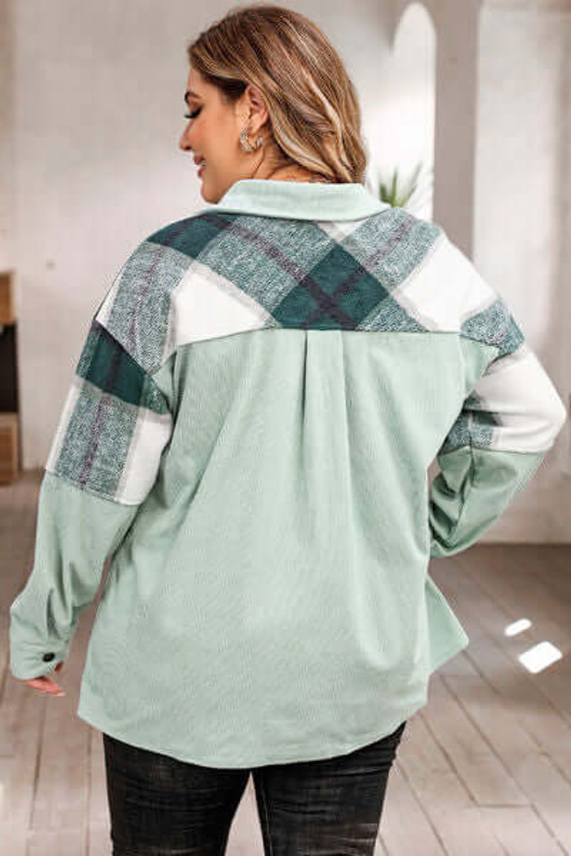 Women's Plus Size Plaid Shacket Coat Relaxed Fit Button-Up Jacket