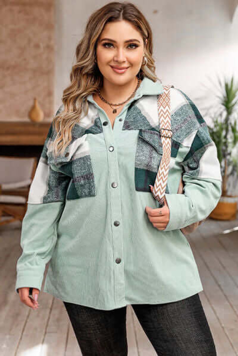 Women's Plus Size Plaid Shacket Coat Relaxed Fit Button-Up Jacket