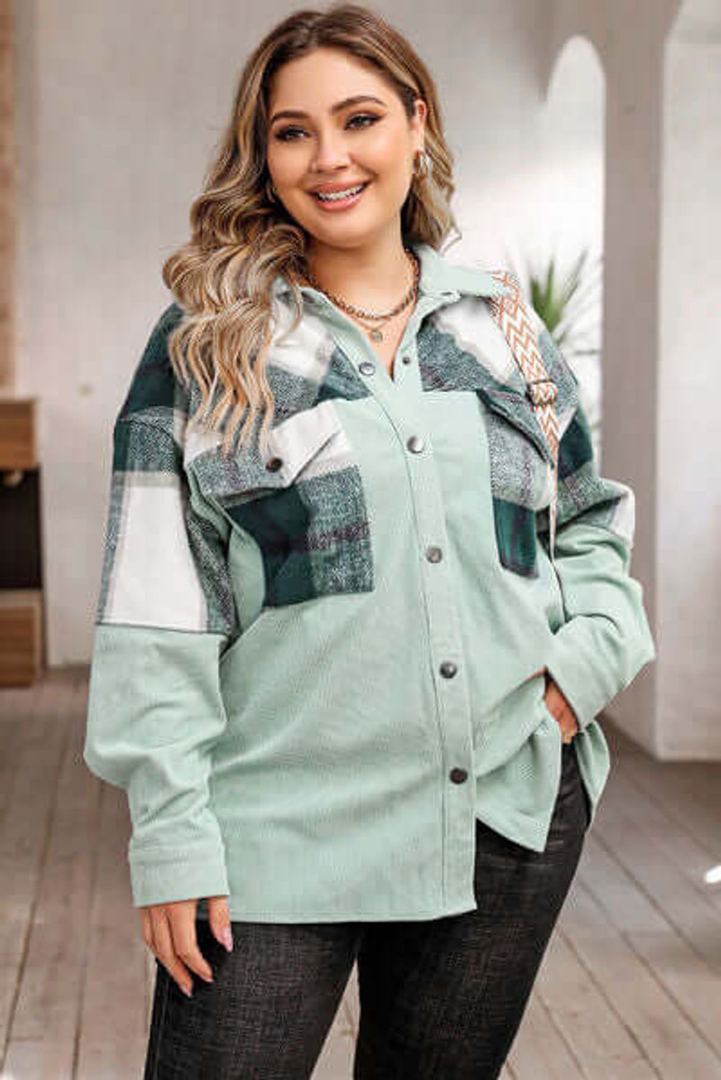 Women's Plus Size Plaid Shacket Coat Relaxed Fit Button-Up Jacket