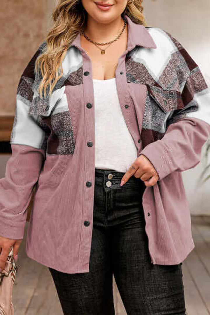 Women's Plus Size Plaid Shacket Coat Relaxed Fit Button-Up Jacket