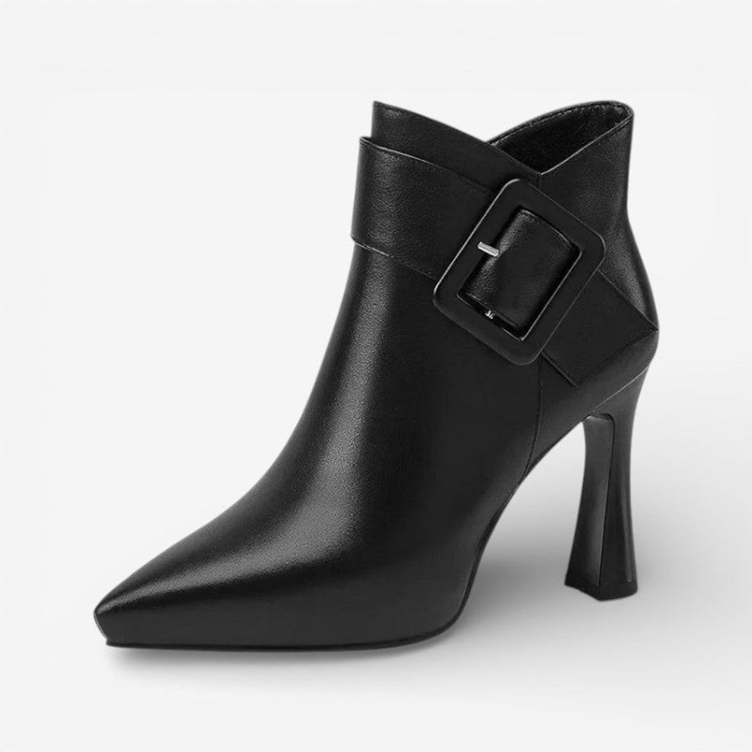 Women's Pointed-Toe Buckle-Strap Heeled Ankle Boots