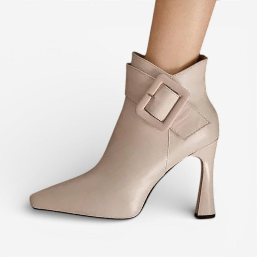 Women's Pointed-Toe Buckle-Strap Heeled Ankle Boots