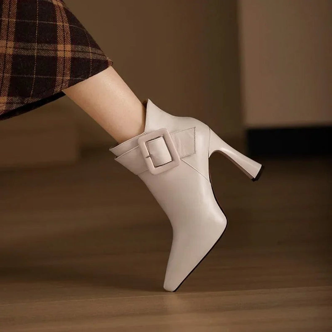 Women's Pointed-Toe Buckle-Strap Heeled Ankle Boots