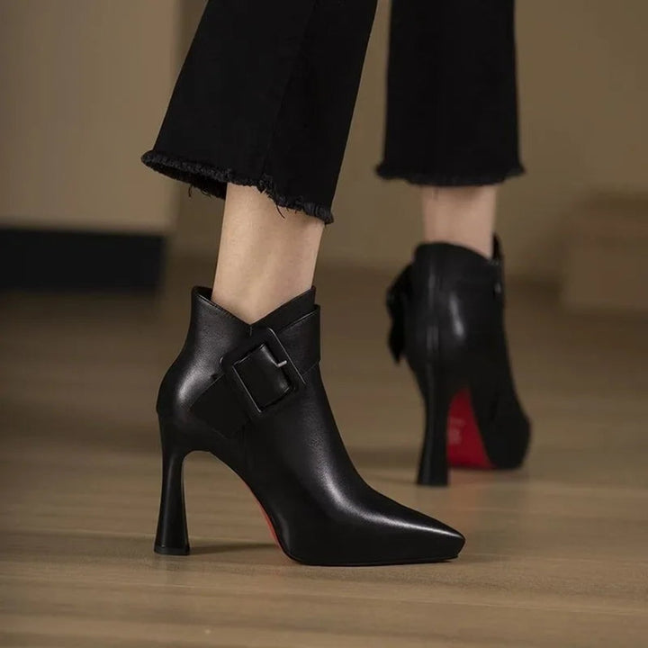 Women's Pointed-Toe Buckle-Strap Heeled Ankle Boots