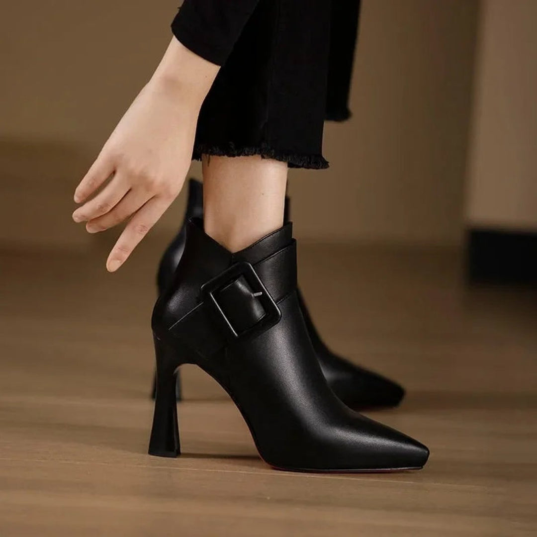 Women's Pointed-Toe Buckle-Strap Heeled Ankle Boots