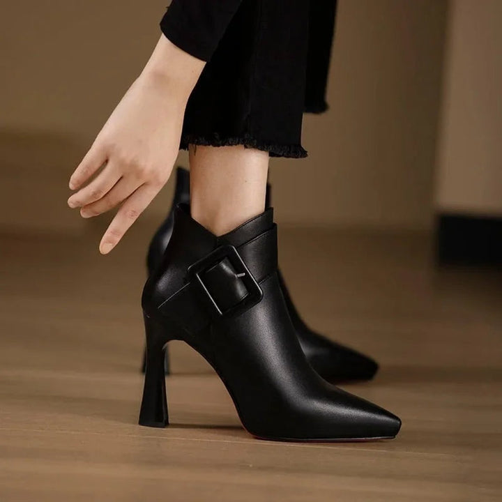Women's Pointed-Toe Buckle-Strap Heeled Ankle Boots