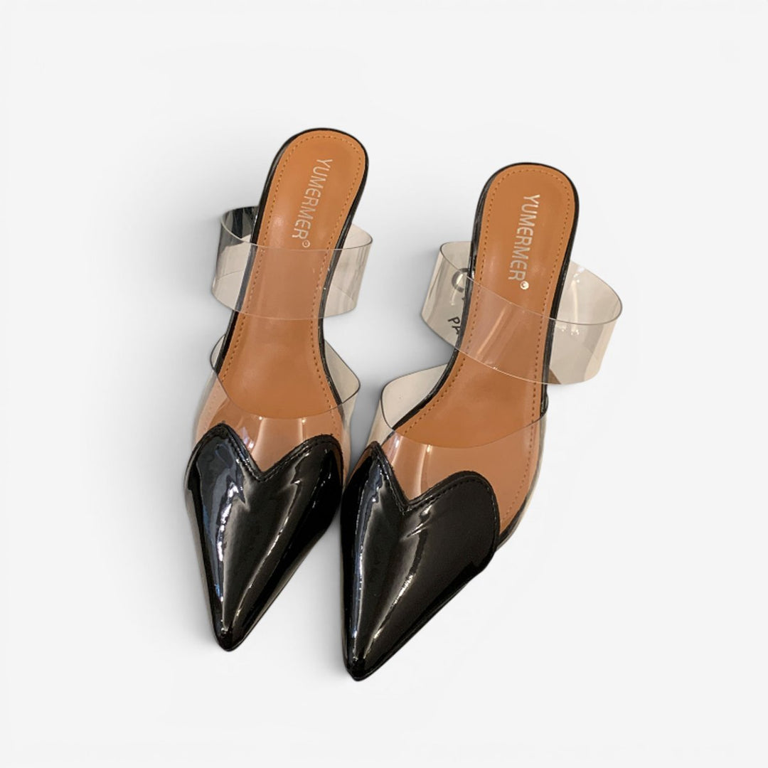 Women's Pointed-Toe Clear PVC Slip-On Heeled Mule Sandals