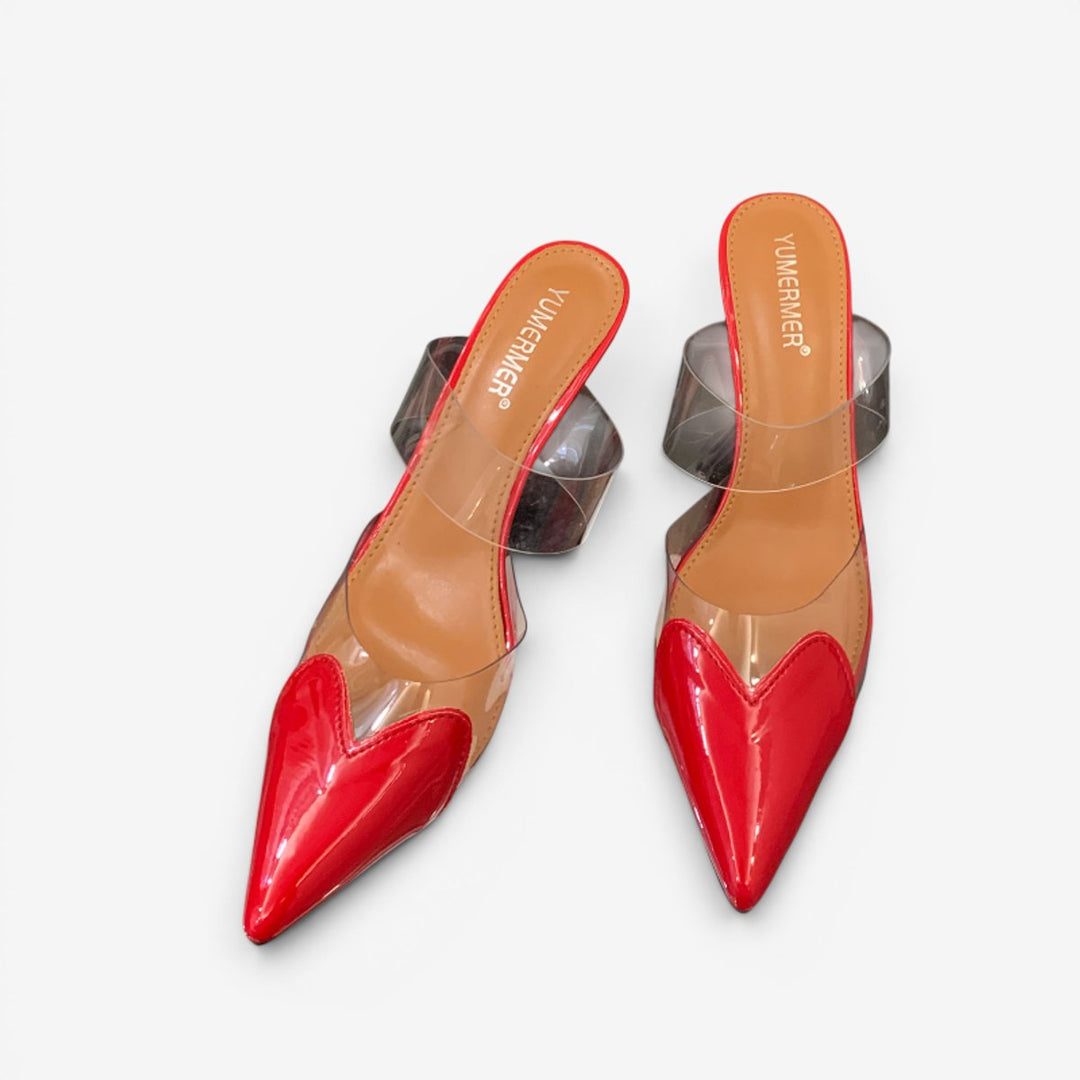 Women's Pointed-Toe Clear PVC Slip-On Heeled Mule Sandals