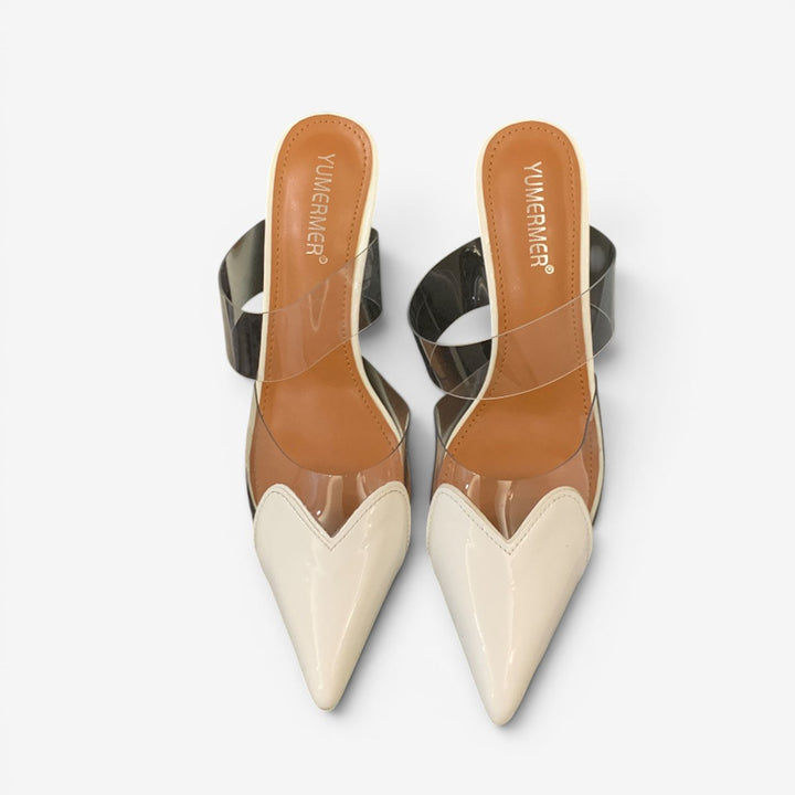 Women's Pointed-Toe Clear PVC Slip-On Heeled Mule Sandals