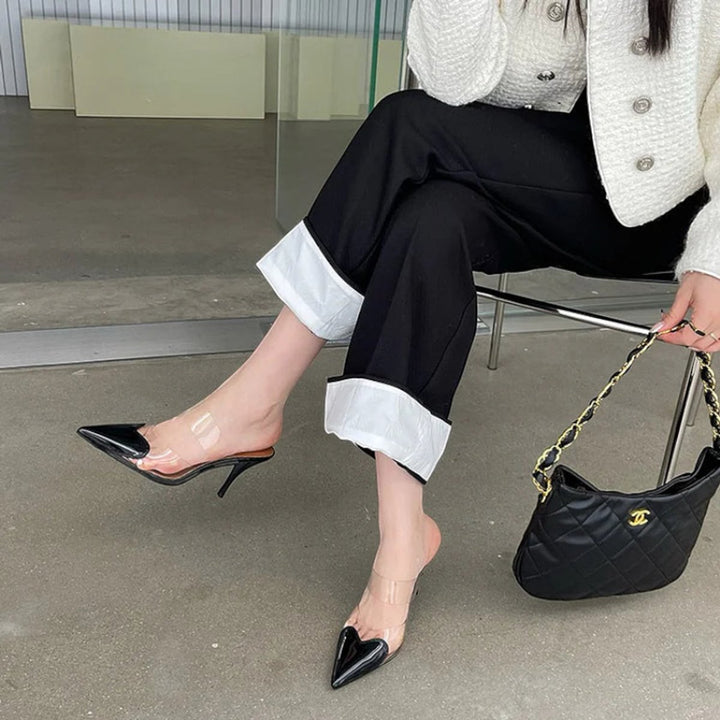 Women's Pointed-Toe Clear PVC Slip-On Heeled Mule Sandals