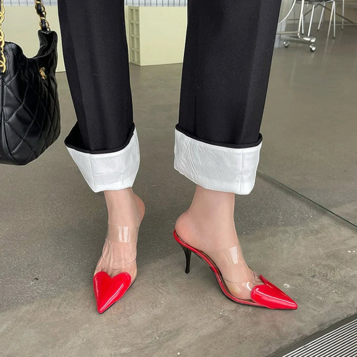 Women's Pointed-Toe Clear PVC Slip-On Heeled Mule Sandals