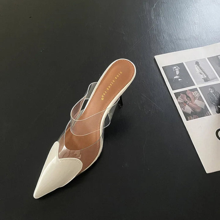 Women's Pointed-Toe Clear PVC Slip-On Heeled Mule Sandals
